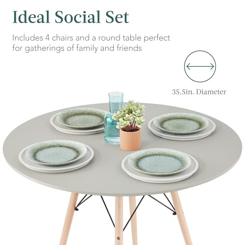 Best Choice Products 5-Piece Dining Set, Compact Mid-Century Modern Table & Chair Set for Home, Apartment w/ 4 Chairs, Plastic Seats, Wooden Legs, Metal Frame - Gray/Oak - Image 5