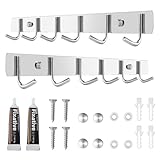 2 PCS 304 Stainless Steel Wall Mounted Hook Racks - 6 Hooks Heavy Duty Towel/Coat Holders, Rustproof Waterproof for Bathroom Bedroom Kitchen Entryway