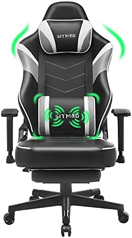 Gaming Chair Workplace Chair Excessive Again Pc Chair Leather-based Desk Chair Racing Government Ergonomic Adjustable Swivel Chair Recreation Chairs with Footrest Headrest and Therapeutic massage Lumbar Help White