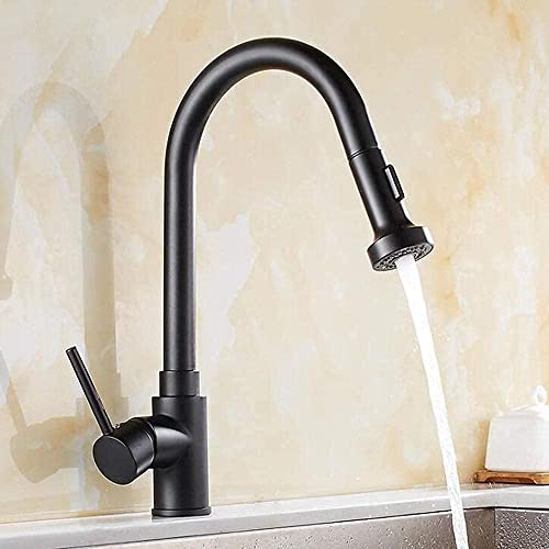 Robinet mitigeur d'évier noir avec douchette extractible et rotative à 2 modes pour cuisine