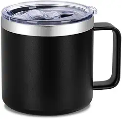 Caneca Termica Cafe, Caneca de Café Termica, Caneca Termica com Tampa, Capacidade 420ml, Parede Dupla Isolada a Vácuo,Tampa Vedada, inox, para Cerveja, Café, Agua, Leite etc (Preto)