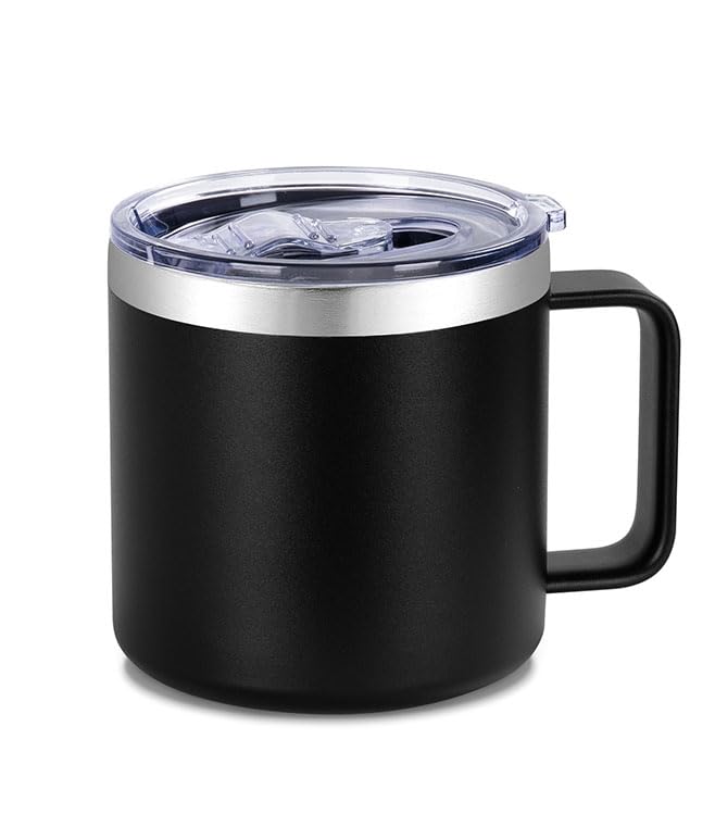 Caneca Termica Cafe, Caneca de Café Termica, Caneca Termica com Tampa, Capacidade 420ml, Parede Dupla Isolada a Vácuo,Tampa Vedada, inox, para Cerveja, Café, Agua, Leite etc (Preto) - Preto