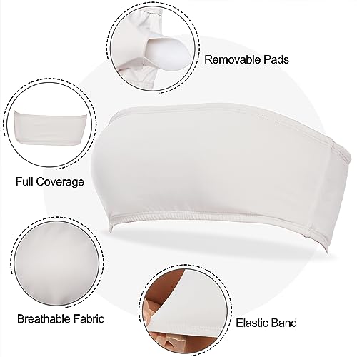 Image of Boudaner Women's Padded Bandeau Sports Tube Top Bra Strapless Yoga Bralette | Seamless Wireless Invisible Bra, Non-Slip Soft Solid Top for Gym Daily Going Out Workout Wear