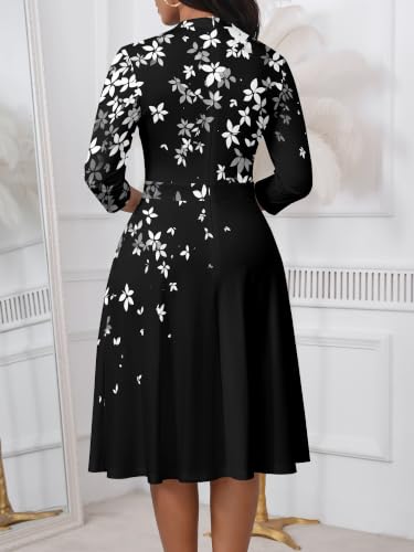 Image of PinkPatty Women's Casual A-line Midi Dresses 3 /4 Sleeve V Neck Fit and Flare Dress with Pockets