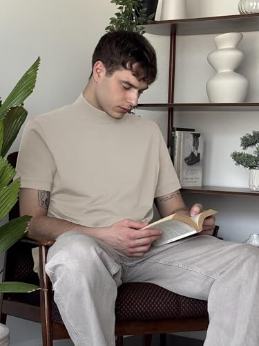 Image of COOFANDY Mens Mock Turtleneck Shirts Casual Premium Cotton Short Sleeve Shirt Basic Half Neck T-Shirts