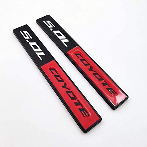 Image of 2X 5.0L Coyote Emblems, 3D Trim Fender Hook Trunk Badge Decals Stickers (Black-red)