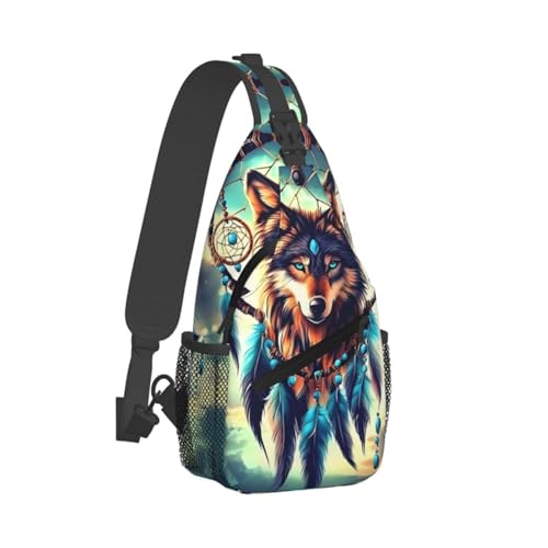 Dream Catcher Wolf Sling Bag Crossbody Backpack Casual Shoulder Backpack Lightweight Chest Bag With Adjustable Strap For Travel, Hiking, Sports2