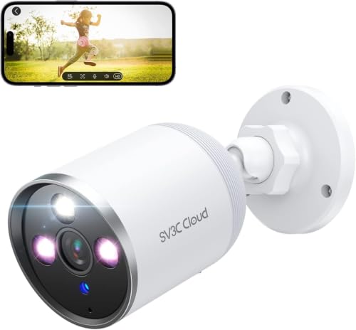 SV3C 2K Outdoor WiFi Camera, Outdoor Surveillance Camera with Color Night Vision, Alexa Echo, Motion Sensor, Two-Way Audio, 2.4Ghz, SD & Cloud