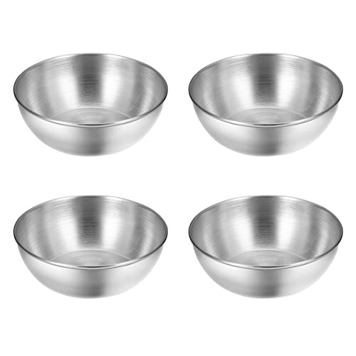 AUTSUPPL 4pcs Sauce Dish Soy Sauce Dish Round Serving Platter Halloween Serving Dishes Snack Tray Household Dipping Sauce Dish Dip Containers with Lids Ramekins Plate Silver Stainless Steel