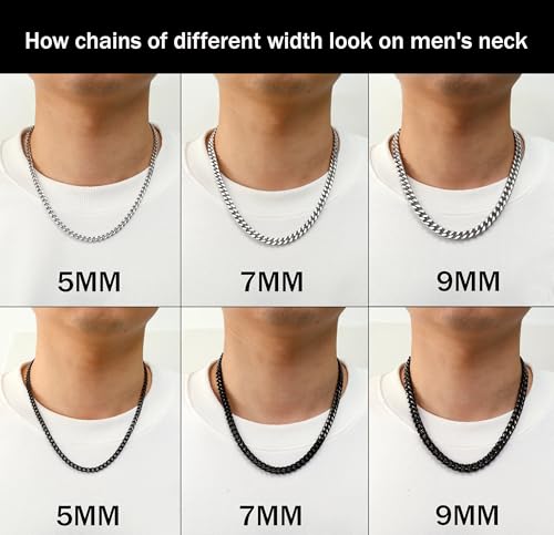 Waterproof Cuban Link Chain for Men 316L Stainless Steel Chain/Black Chain Width 5mm/7mm/9mm, Miami Cuban Chain Necklace for Men No Tarnish& Durable Hip Hop Mens Jewelry3