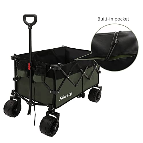 Sincely Heavy Duty Folding Utility Wagon Outdoor Garden Camping Wagon Portable Beach Cart Large Capacity With Cover Bag&2 Bungee Cords … #TOP4