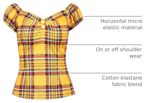 Image of YARN & INK Women's Rockabilly Tops 1950s Pinup Shirt Casual Off Shoulder Vintage Blouse