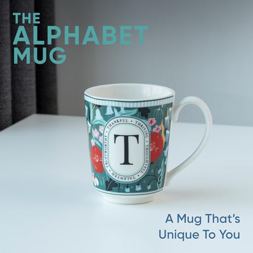 Image of Shay Alphabet Mug 300ml, Letter T Printed Coffee Mug for Girls, Boys, Friends | Ceramic Mug |Glossy Finish | Ceramic Coffee Cup | Porcelain | Microwave Safe (Alphabet Mug - T)