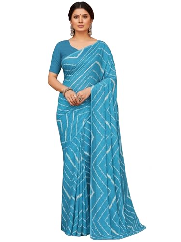Image of AKHILAM Women's Georgette Solid Ready To Wear one Minute Saree With Unstitched Blouse Piece
