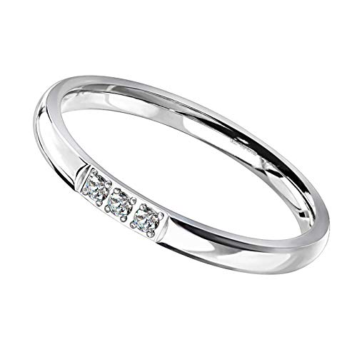 Fantasy Forge Jewelry Minimalist Three Stone Anniversary Ring Womens Stainless Steel Cubic Zirconia Promise Band Sizes 5-9 2mm4