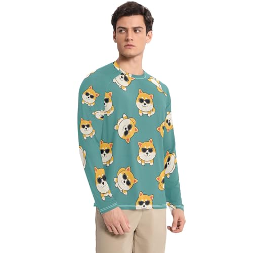 Mens UV Protection Shirts Rash Guard Long Sleeve UPF 50+ Corgis Quick Dry S3