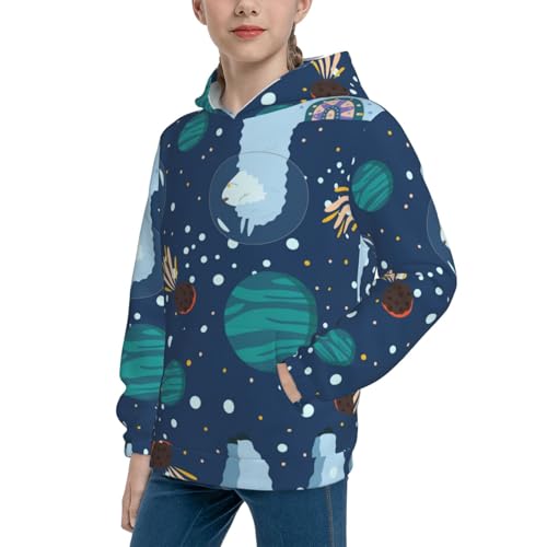 Alpaca Astronaut in Space Kid Hoodies Boys Sweatshirts Girls Pullover with Pocket2