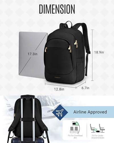 Image of LIGHT FLIGHT Travel Laptop Backpack for 17.3 inch laptop, Carry on Backpack with USB Charging Hole, Water Resistant College Bookbag, Large Capacity Computer Backpacks for Work, Black