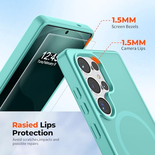 Image of SUPFINE Magnetic for Samsung Galaxy S25 Ultra Case with Screen Protector, (Built-in Magnets) (Military Grade Drop Protection) Slim Translucent Shockproof Phone Case,Blue Green