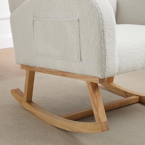 HCHAIRH Rocking Chair Nursery,Teddy Nursery Rocking Chairs, Wingback Rocker for Nursery for Living Room Bedroom(Teddy White)