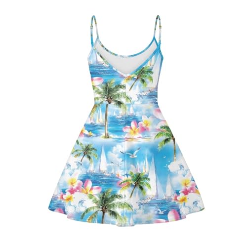 Image of Women's Spaghetti Strap Dress Summer Casual Swing Sundress Girls Beachwear Swing Mini Dress