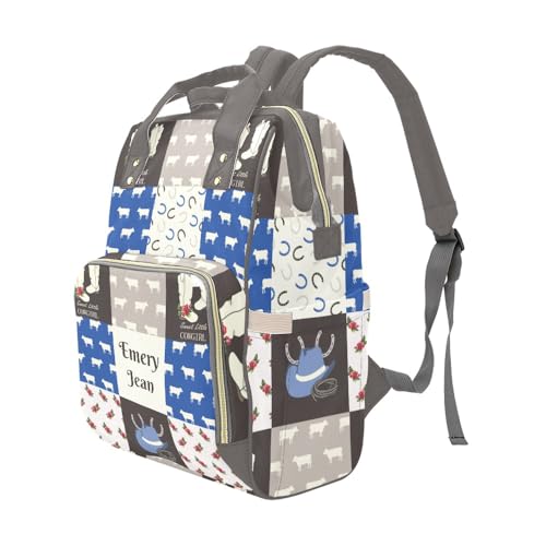 Image of Personalized Sweet Little Cow Girl Custom with Name Diaper Bag Backpack For Baby Boy Girl Dad Mom Unisex for Adult Daypack Holiday Gift