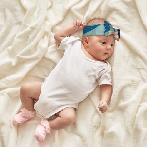 Blue Orange Turtleback Bamboo Baby Bow Headband. Comfortable baby headband, suitable for daily wear and photo props.4