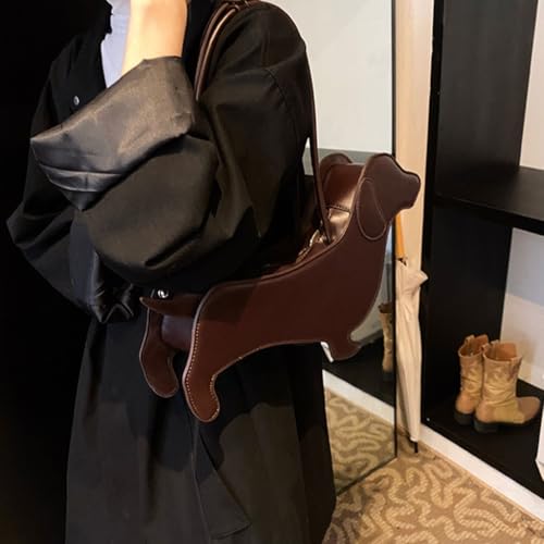 MZRAN Taschen für Damen, einzigartiges Dackel-Design, Umhängetasche, PU-Leder, Handtasche, Unterarm-Geldbörse für Hundeliebhaber und modisch, coffee