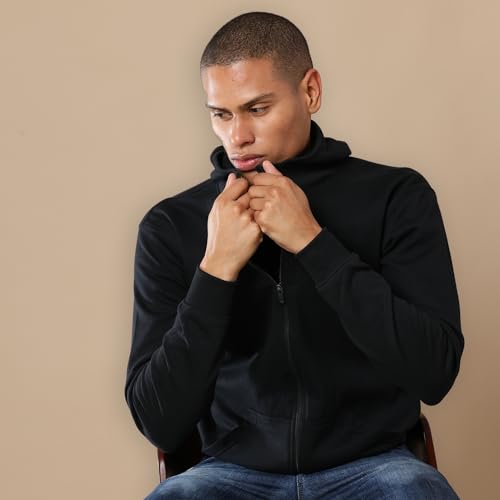 Image of REPUBLIC Cotton Fleece Regular Fit Hooded Sweatshirt Full Sleeves Solid Jumper Sweatshirt for Men