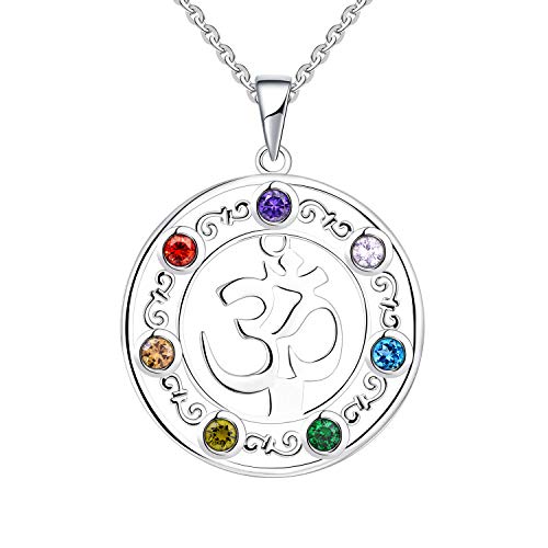 Jo Wisdom Om Colgante 7 Chakras Yoga Collar Para Mujer Plata 925 Con Circonita Jo Wisdom Om Colgante 7 Chakras Yoga Collar Para Mujer Plata 925 Con Circonita