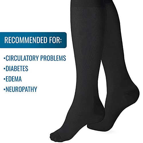 Image of Heelbo Compression Socks for Men and Women to Relieve Discomfort associated with Varicose Veins, Improve Circulation, Soothe Tired Legs and Reduce Minor Swelling, 15-20mmHG, Black, 2XL