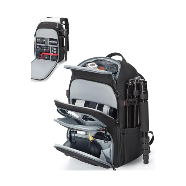 BAGSMART Camera Bag for Photographers, Professional Camera Bag Fits up to 15.6" Laptop, DSLR/Drones/Tripod Camera Case with Rain Cover, Black