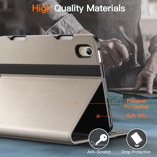 JETech iPad mini (A17 Pro 2024 モデル、第7世代) / mini 6 ケース (8.3インチ、2021モデル、第6世代)用 PUレザー ビジネスフォリオ タブレット保護カバー Pencilホルダーとポケット付き マルチアングルの視聴 (スターライト)