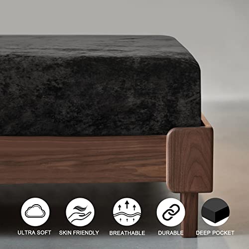 Phf Velvet Fitted Sheet Twin Size, 1 Pack Luxury Super Soft Cozy Comfy Bed Sheets With 15'' Deep Pocket, Suitable For Fall Winter And Spring, No Pillowcases, Black #TOP2