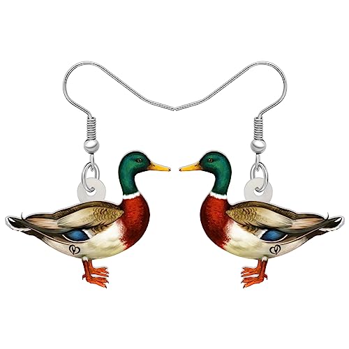 NEWEI Cute Mallard Duck Earrings Dangle Acrylic Ducks Decorations Gifts For Women Green Stuff Charms