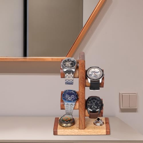 Image of Watch Holder Stand, Watch Display Tower Jewellery Organizer for Rings, Bracelet, Necklace Ideal for Gifting Men Women (Brown matte finished, Normal)