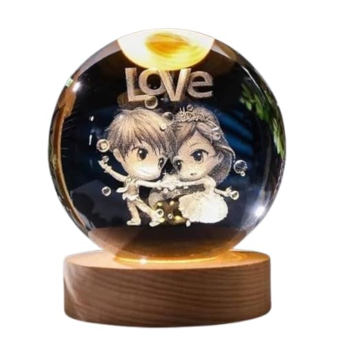 Galaxy Ball Love Boy 3D Deer Crystal Globe Lamp Engraved Night Light USB Powered LED Table Lamp Wooden Base Home Office Decoration Birthday Gift Adults (Pack of 1 Pcs)