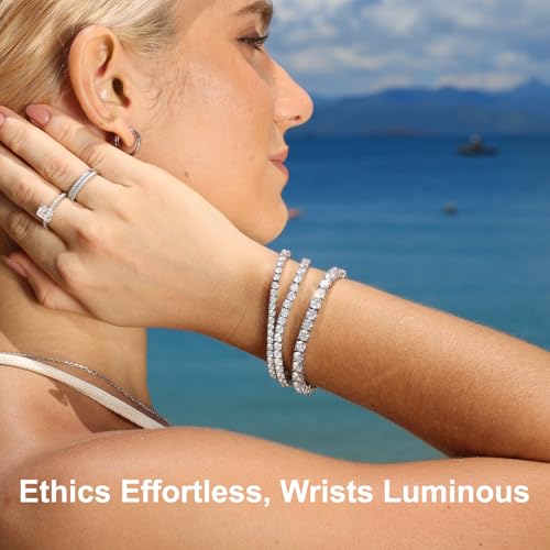 KRKC&CO Lab-Grown Moissanite Tennis Bracelet Women, Luxury Anniversary Wedding Bridal Gift for Wife, 2.2-13.8 ct.tw, D Color VVS1, 925 Sterling Silver 14K Golden Plated, Hypoallergenic, Everyday Jewelry2