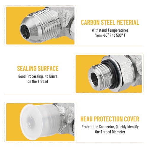 Image of 5 Pack 90 Degree Elbow Hydraulic Adapter Fittings: 1 /2 inch JIC 37 Male x #6 SAE /ORB Male, Hydraulic Hose End Connectors with Protection Cover - 6801-08-06