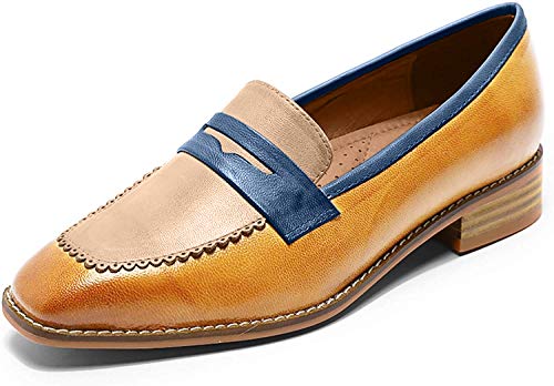 Image of Mona flying Womens Leather Square Toe Penny Loafer Slip on Flat Office Shoe