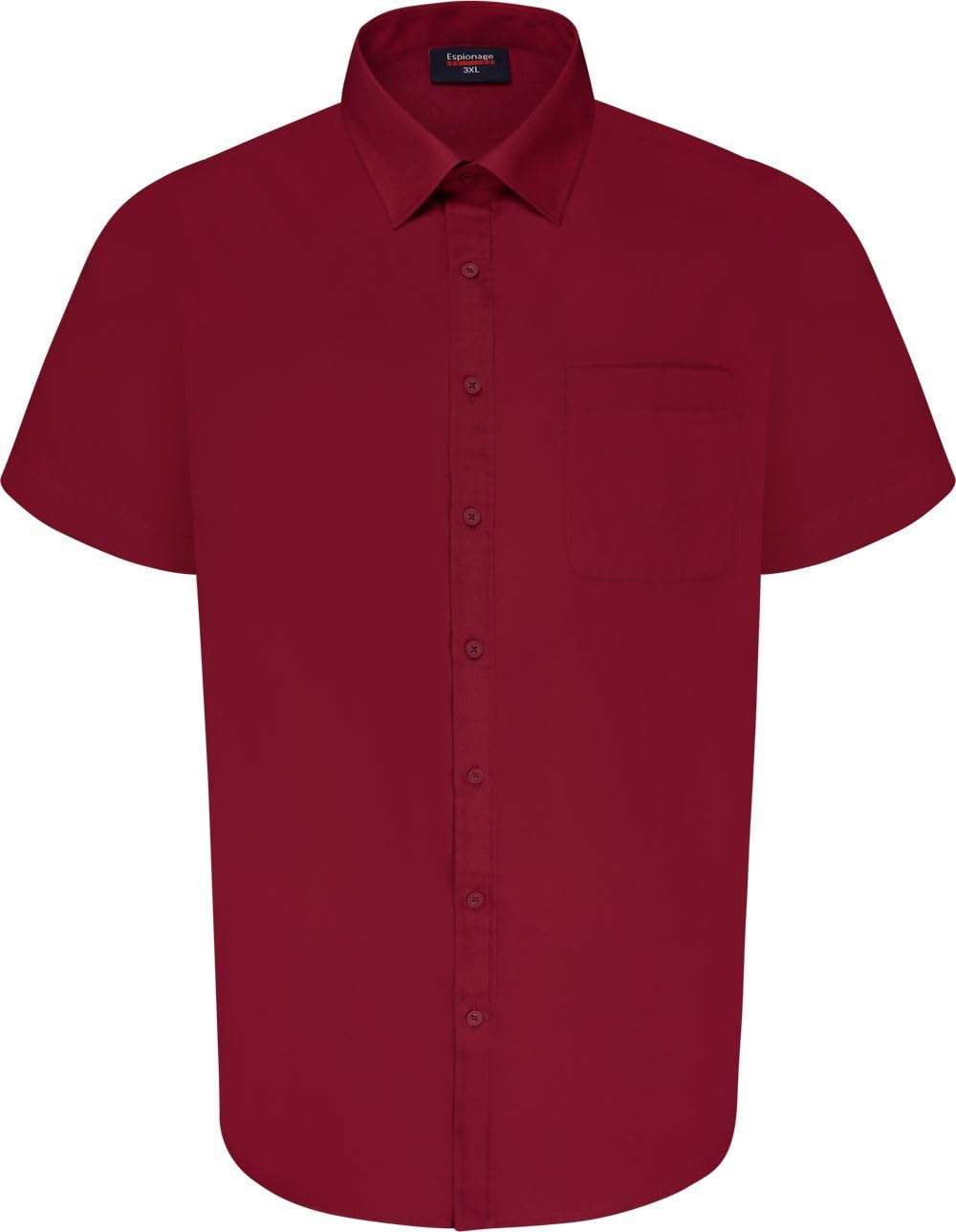 Espionage Shirt Plain Short Sleeve Button Up Collared Mens Plus Size SH147 (UK, Alpha, 3XL, Plus, Regular, Wine)