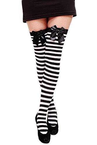 dressmeup - Carnaval Cosplay Medias de Mujer por Encima de Las Rodillas Overknees a Rayas Negras y Blancas Girly DWS-003-bw Cover