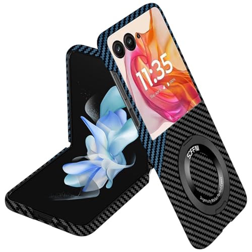 Casevita Compatible with Motorola Razr 50 Ultra Case Kickstand, Carbon Fiber Shockproof Protective Cover Wireless Charger Compatible with Moto Razr 50 Ultra