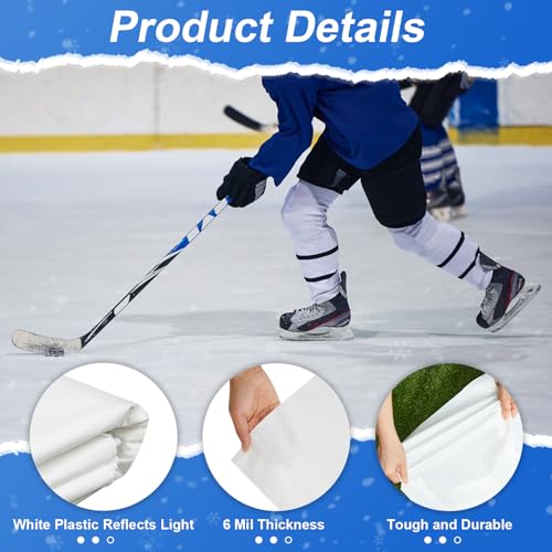 White Ice Rink Liner 6 Mil Ice Skating Rink for Backyard Replacement Ice Rink Liner DIY Backyard Rink Tarp for at Home Hockey Practice or Ice Skating Training - Image 4