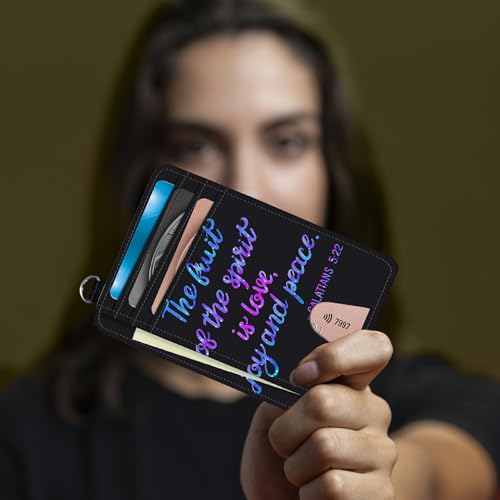 Image of Small Travel Wallets, Bible Verse Slim Minimalist Front Pocket Wallet with Wristlet, RFID Blocking PU Leather Credit Card Holder with ID Window Change Purse for Men Women