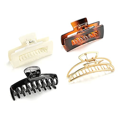 Canvalite 4PCS Hair Claw Clips Set, Large Matte Hair Clips, Nonslip Banana Barrettes, Large Metal Hair Claw Hair Clamps, French Butterfly Jaw Clips,Strong Rectangle Shape Clips for Thick Thin Hair,Fashion Hair Accessories for women, 4 style Availab Canvalite 4PCS Hair Claw Clips Set, Large Matte Hair Clips, Nonslip Banana Barrettes, Large Metal Hair Claw Hair Clamps, French Butterfly Jaw Clips,Strong Rectangle Shape Clips for Thick Thin Hair,Fashion Hair Accessories for women, 4 style Availab