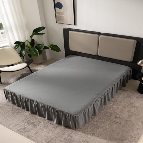 Image of Bed Skirt Queen Size 16 Inch Drop Ruffled Bed Skirt with Split Corners | Bed Skirt with Platform, Soft and Stylish 100% Microfiber, Grey
