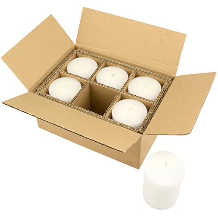 Stonebriar Tall 3 x 4 Inch 50 Hour Long Burning Unscented Wax Flat Top Pillar Candles, White, 6 Pack