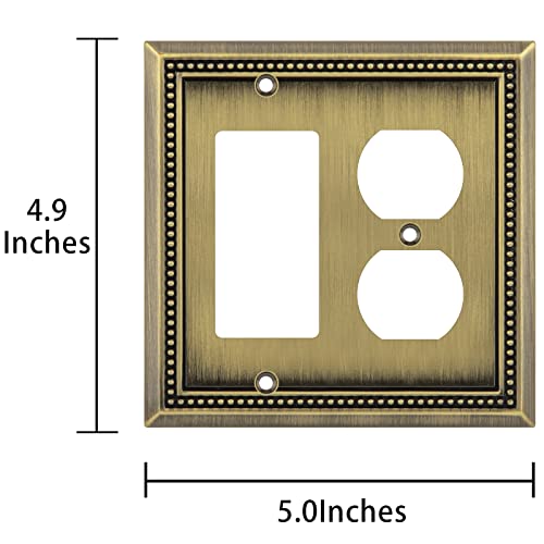 Image of Henne Bery Sunken Pearls Heavy Duty Decorative Wall Plate Switch Plate Outlet Cover (Decorator /Duplex, Antique Brass)