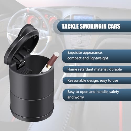 Image of Pack-1 Car Ashtray, Odor-isolating and Keep Air Fresh One-handed Opening and Closing Trash Can with Lid, Portable Mini Flame-retardant ABS Trash Storage Box, Universal for Cars Home (Black)